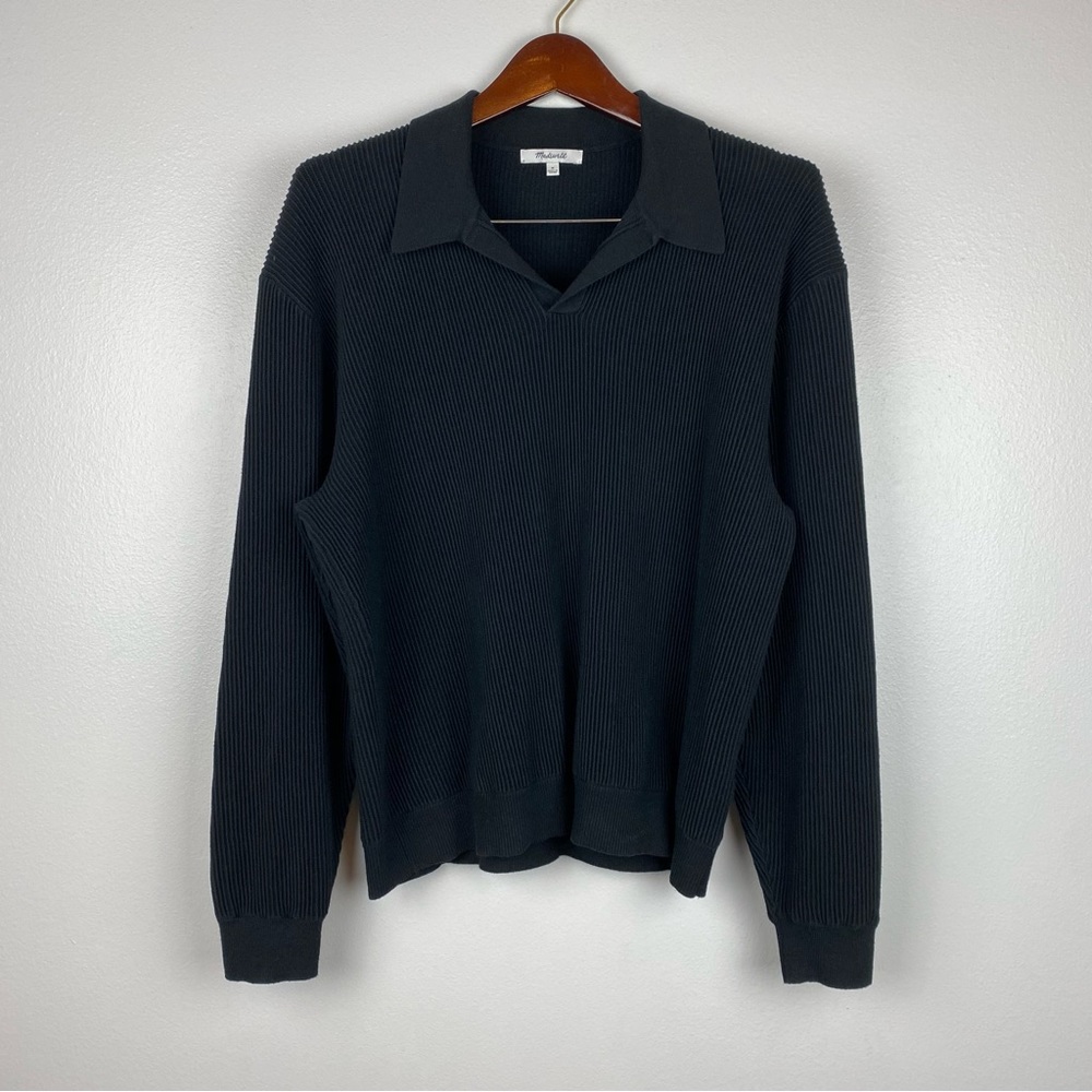 Madewell Men's Johnny-Collar Long-Sleeve Sweater Polo Black Size M NWOT